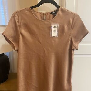Express Women's Short Sleeve Satin Top - Brown
